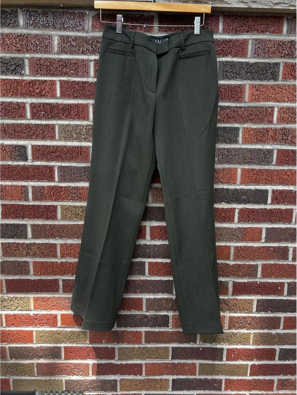 Thalian Olive Green Mid Rise Straight Fit Dress Pants